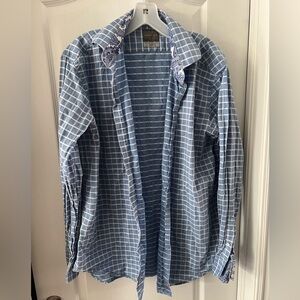 Blue checked dress shirt with a paisley collar